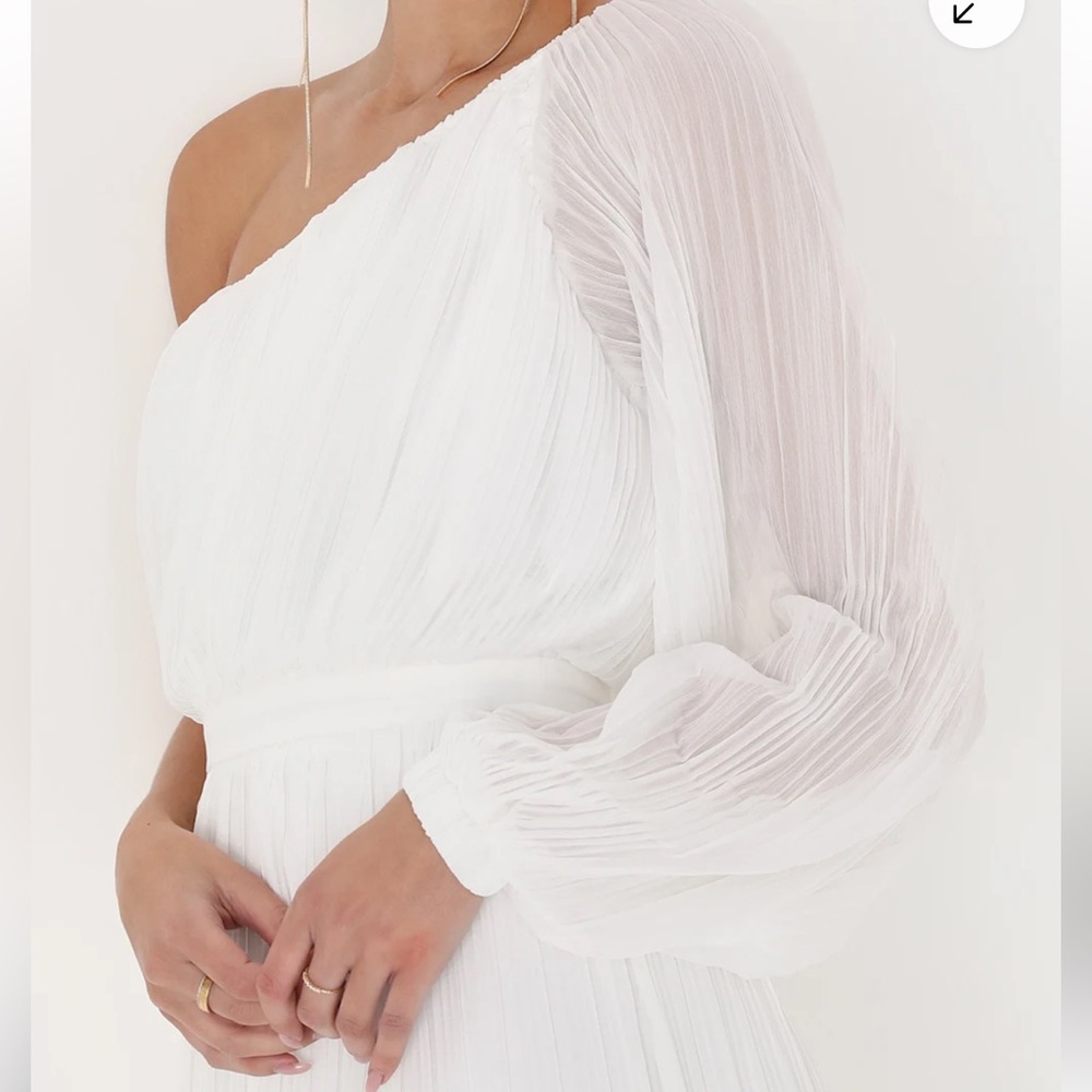 Lulus White One Shoulder Pleated M Midi Dress Long Sleeve Grecian Goddess
Style - Picture 3 of 12